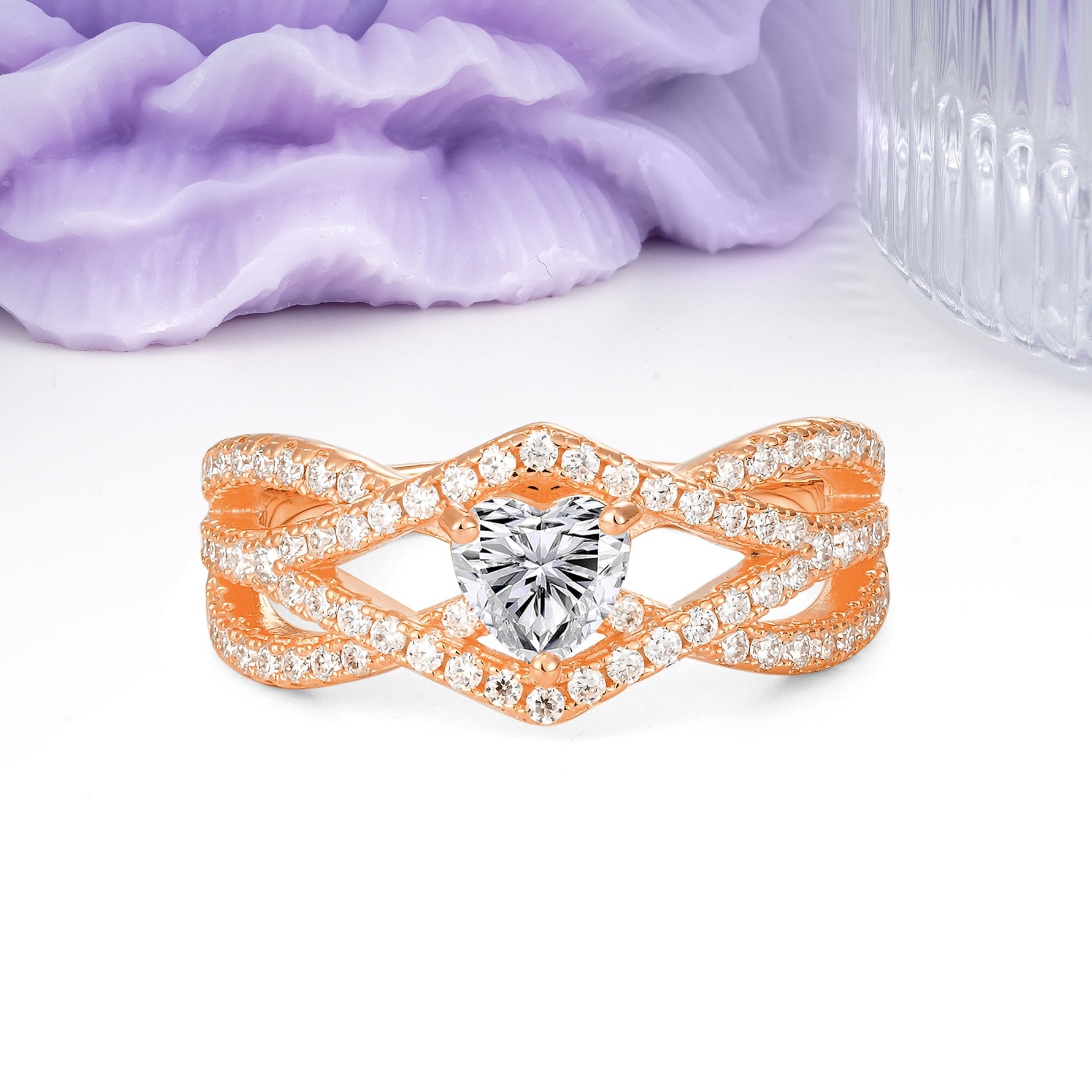 Unique Pavé Setting Surrounding a 3-Prong, Heart-Cut Lab Diamond Engagement Ring - Additional view