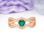 Unique Pavé Setting Surrounding a 3-Prong, Heart-Cut Emerald Engagement Ring - Additional view
