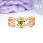 Unique Pavé Setting Surrounding a 3-Prong, Heart-Cut Peridot Engagement Ring - Additional view