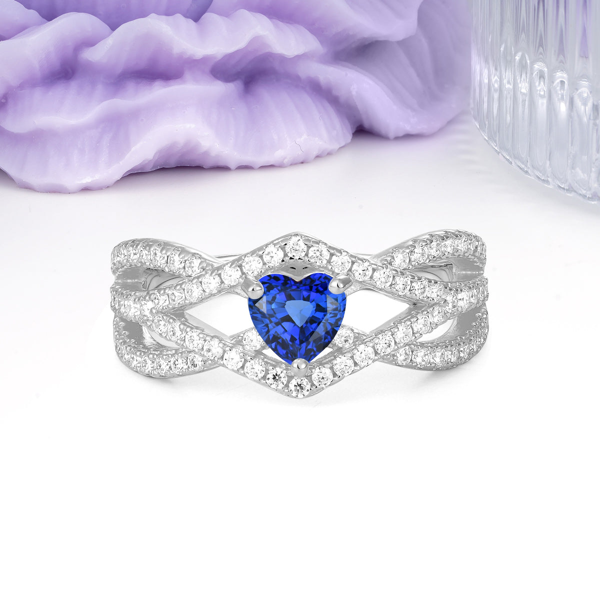 Unique Pavé Setting Surrounding a 3-Prong, Heart-Cut Sapphire Engagement Ring - Additional view