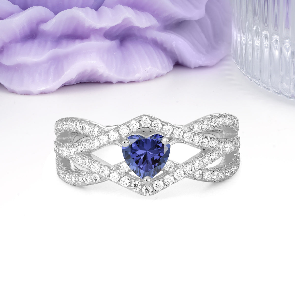Unique Pavé Setting Surrounding a 3-Prong, Heart-Cut Tanzanite Engagement Ring - Additional view