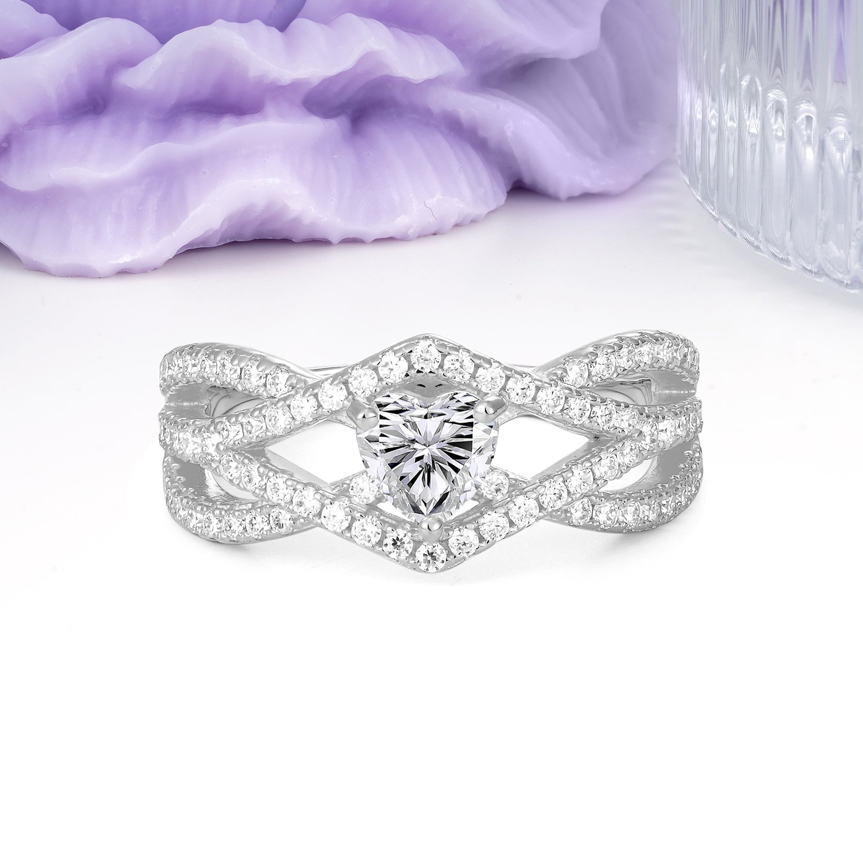 Unique Pavé Setting Surrounding a 3-Prong, Heart-Cut Lab Diamond Engagement Ring - Additional view