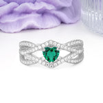 Unique Pavé Setting Surrounding a 3-Prong, Heart-Cut Emerald Engagement Ring - Additional view