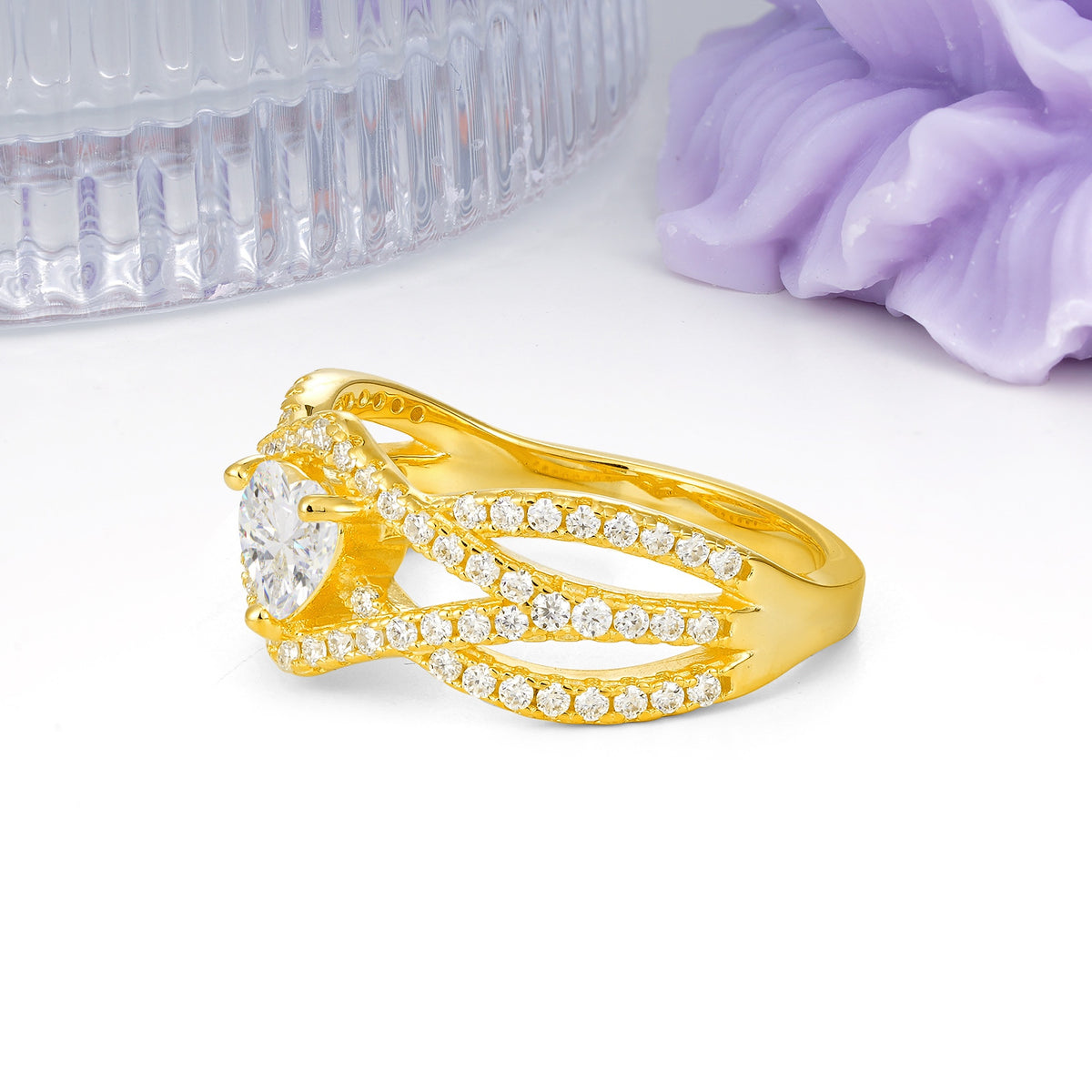 Unique Pavé Setting Surrounding a 3-Prong, Heart-Cut Moissanite Engagement Ring - Additional view