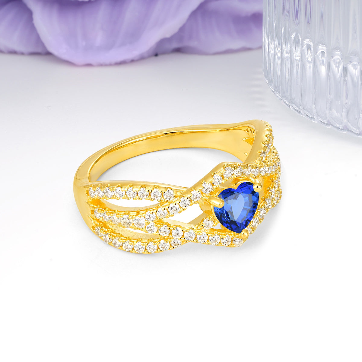 Unique Pavé Setting Surrounding a 3-Prong, Heart-Cut Sapphire Engagement Ring - Additional view