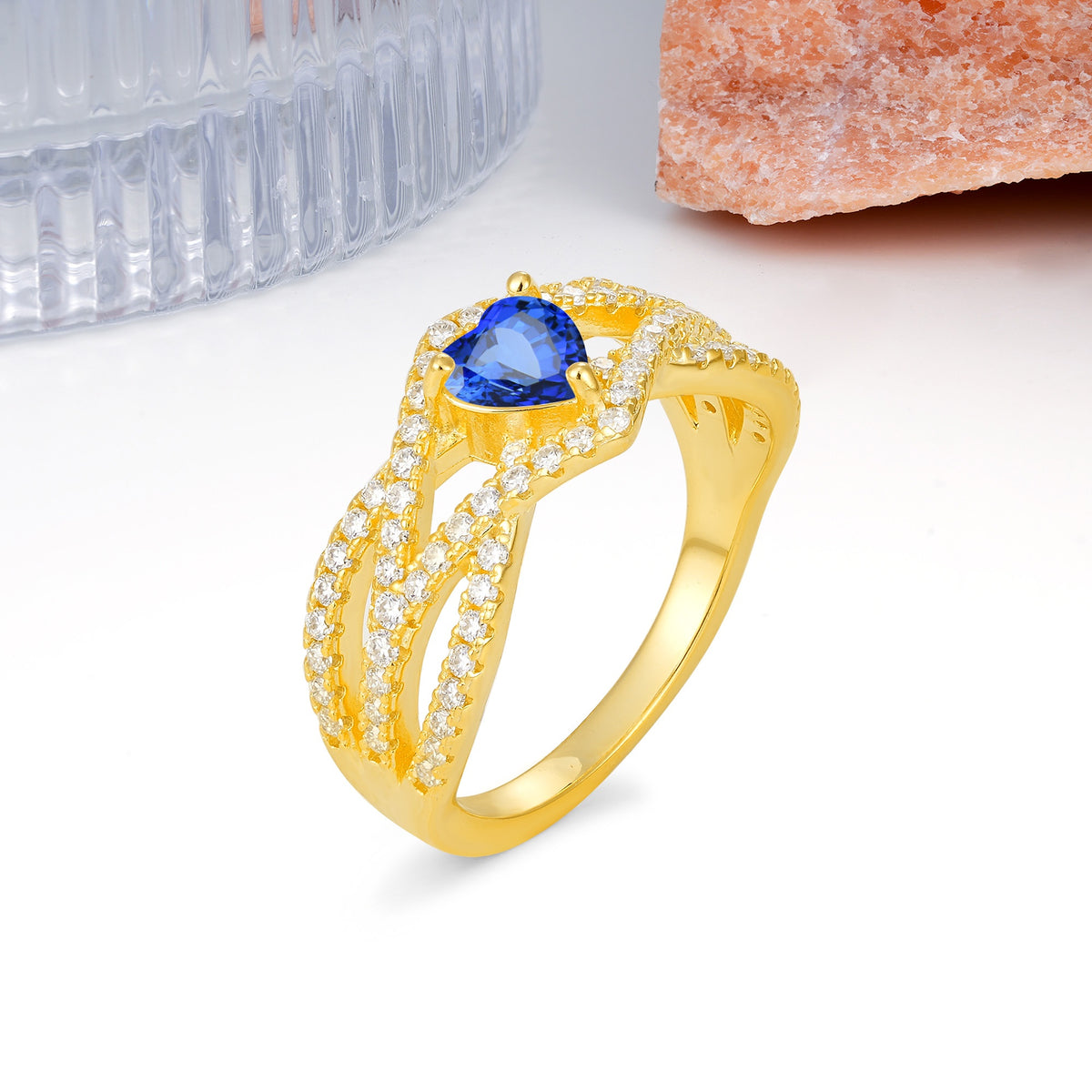 Unique Pavé Setting Surrounding a 3-Prong, Heart-Cut Sapphire Engagement Ring - Additional view