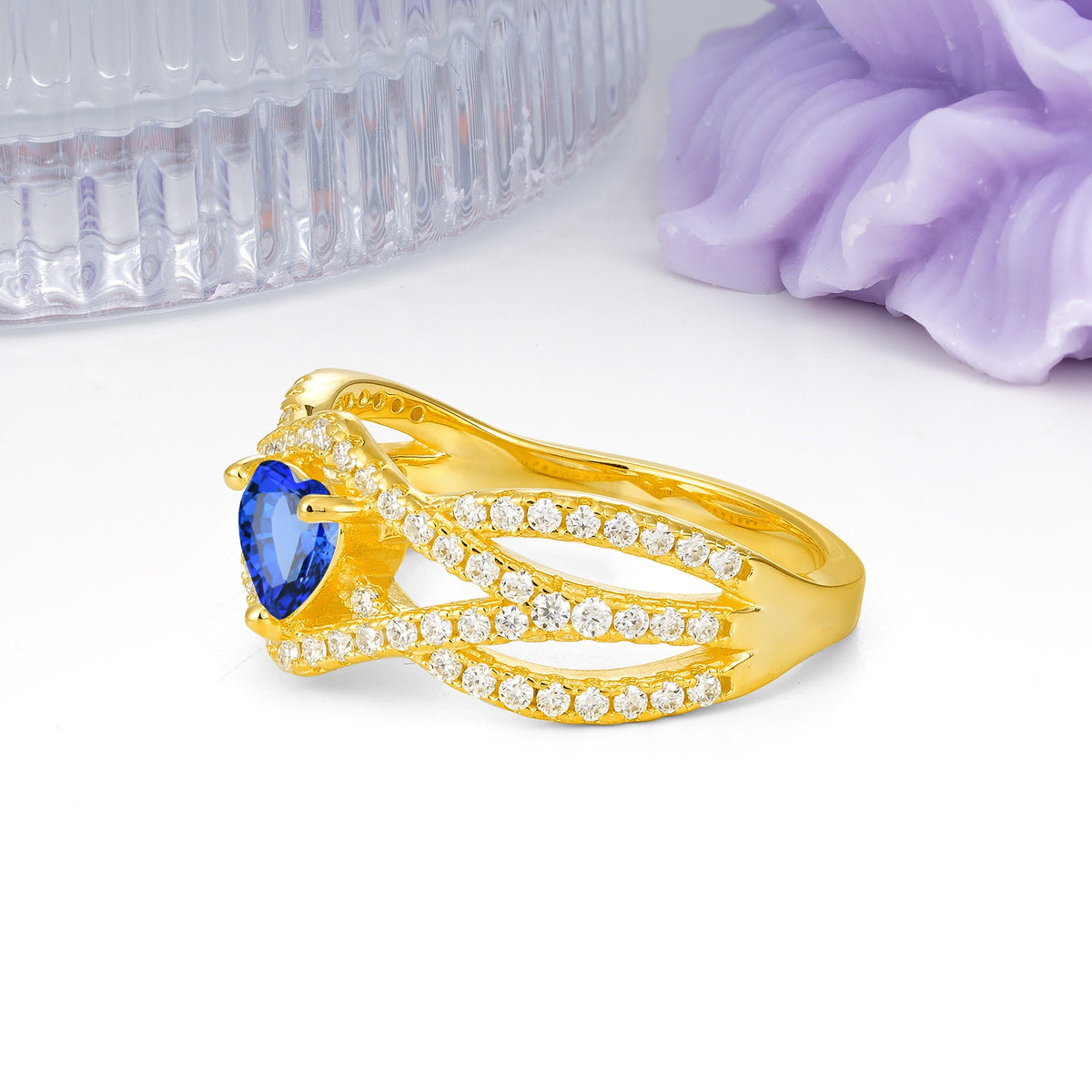 Unique Pavé Setting Surrounding a 3-Prong, Heart-Cut Sapphire Engagement Ring - Additional view