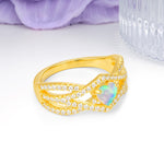 Unique Pavé Setting Surrounding a 3-Prong, Heart-Cut Fire Opal Engagement Ring - Additional view
