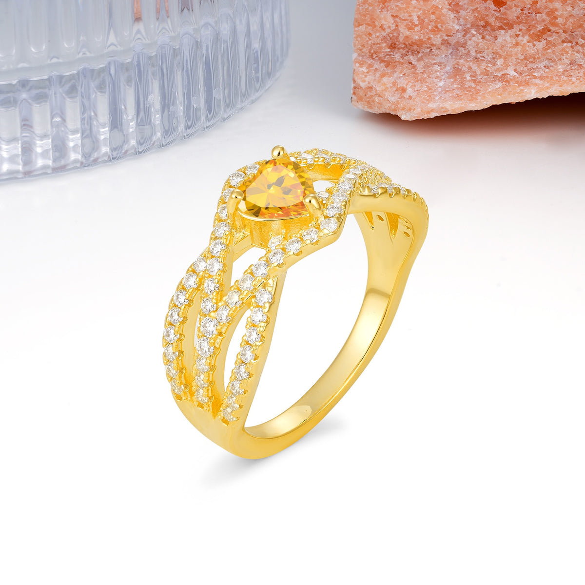 Unique Pavé Setting Surrounding a 3-Prong, Heart-Cut Citrine Engagement Ring - Additional view