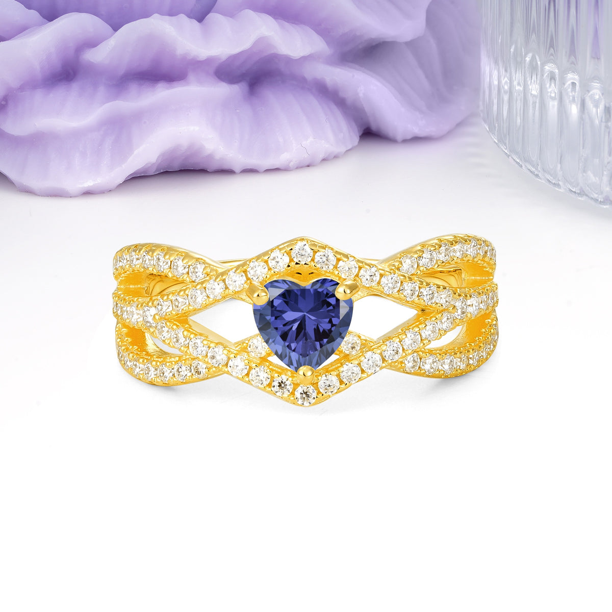 Unique Pavé Setting Surrounding a 3-Prong, Heart-Cut Tanzanite Engagement Ring - Additional view