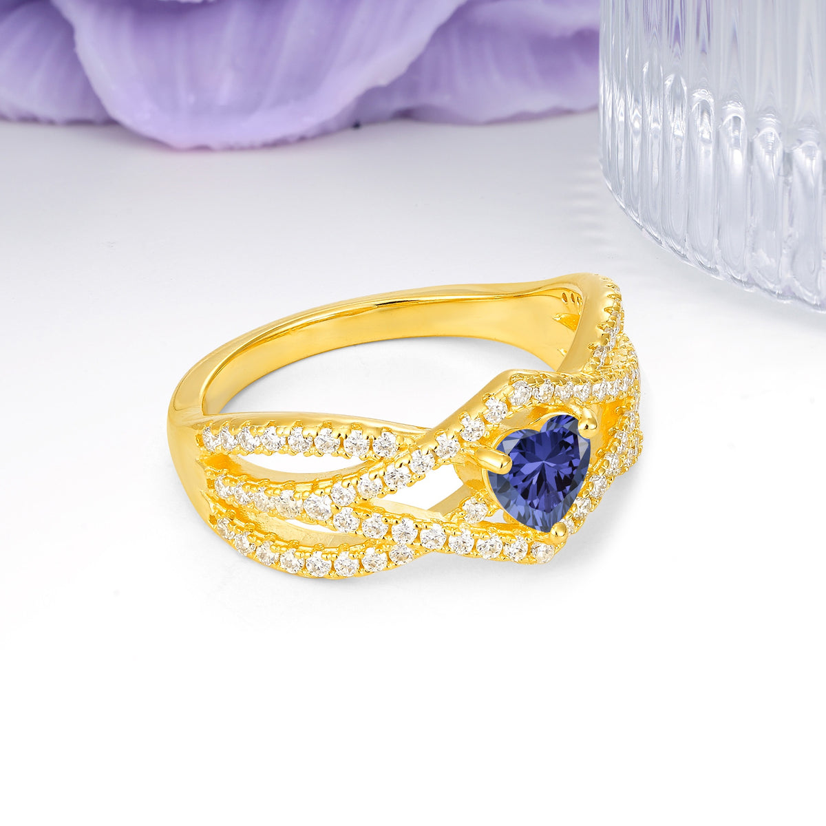 Unique Pavé Setting Surrounding a 3-Prong, Heart-Cut Tanzanite Engagement Ring - Additional view