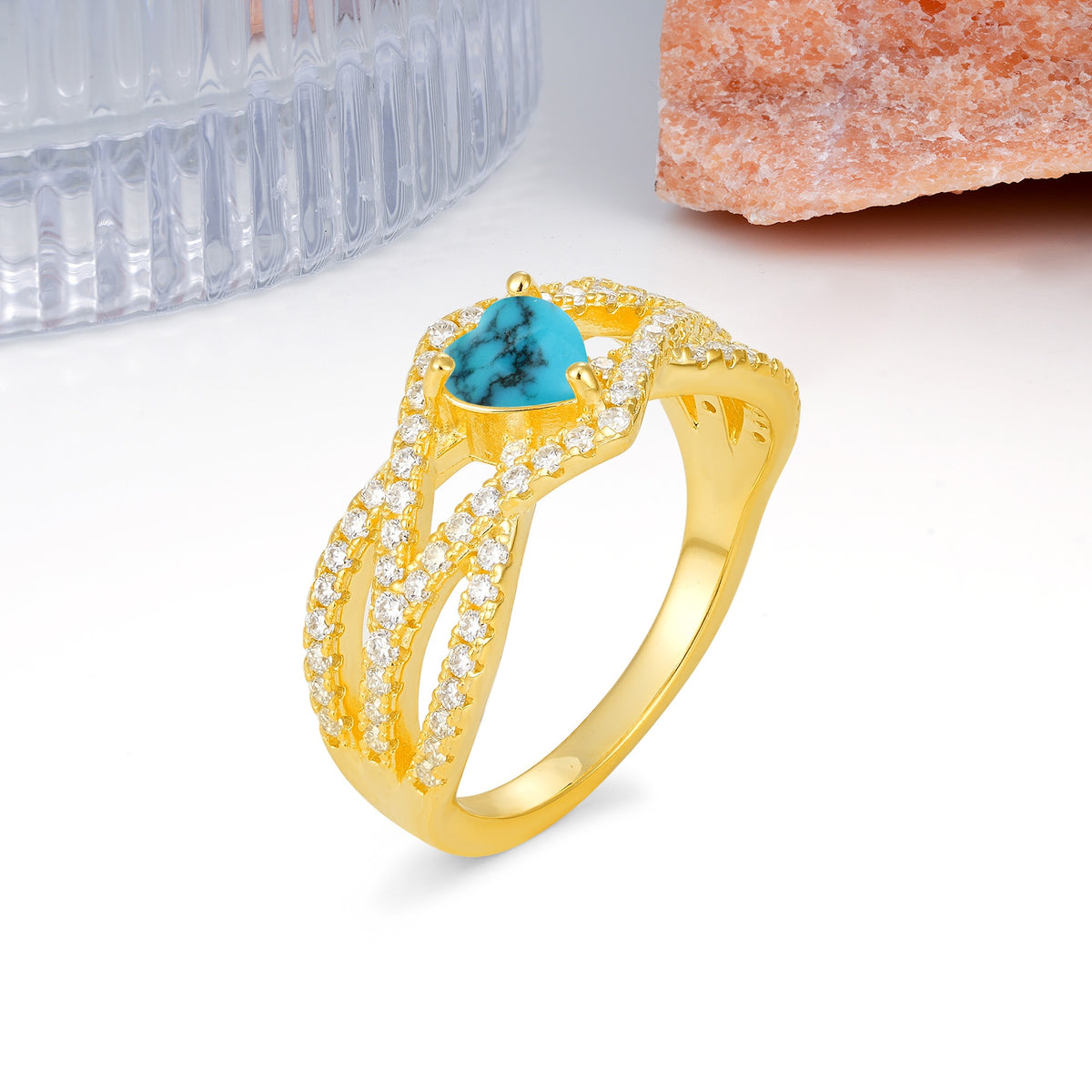 Unique Pavé Setting Surrounding a 3-Prong, Heart-Cut Turquoise Engagement Ring - Additional view