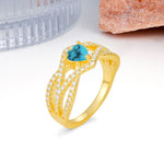 Unique Pavé Setting Surrounding a 3-Prong, Heart-Cut Turquoise Engagement Ring - Additional view