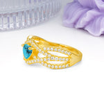 Unique Pavé Setting Surrounding a 3-Prong, Heart-Cut Turquoise Engagement Ring - Additional view