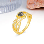 Unique Pavé Setting Surrounding a 3-Prong, Heart-Cut Black Rutilated Quartz Engagement Ring - Additional view