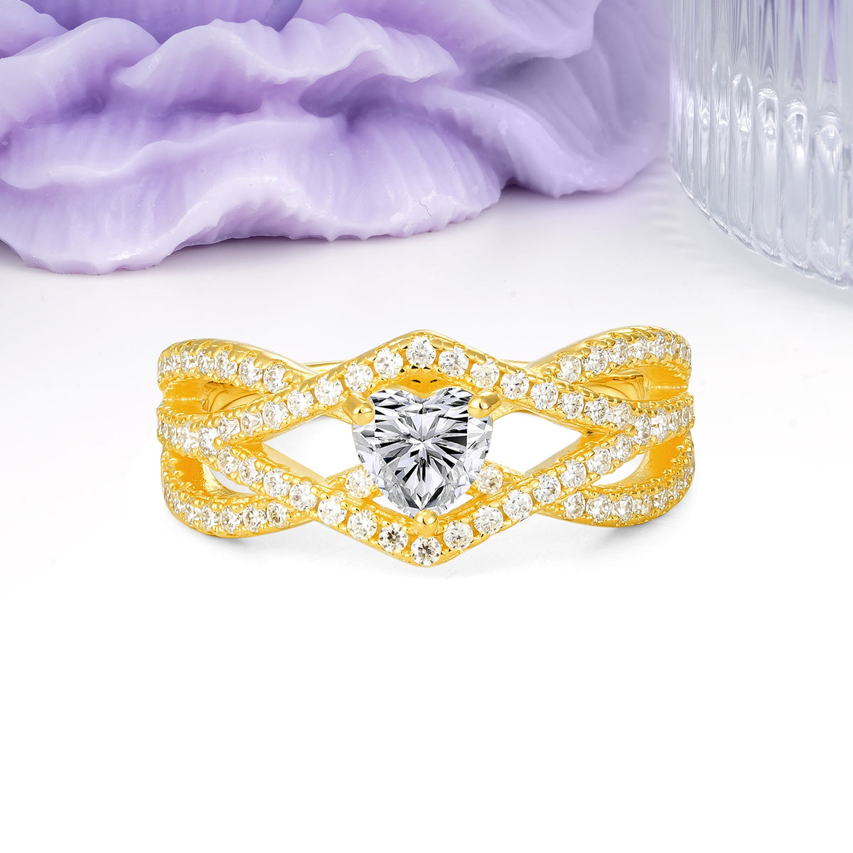 Unique Pavé Setting Surrounding a 3-Prong, Heart-Cut Lab Diamond Engagement Ring - Additional view