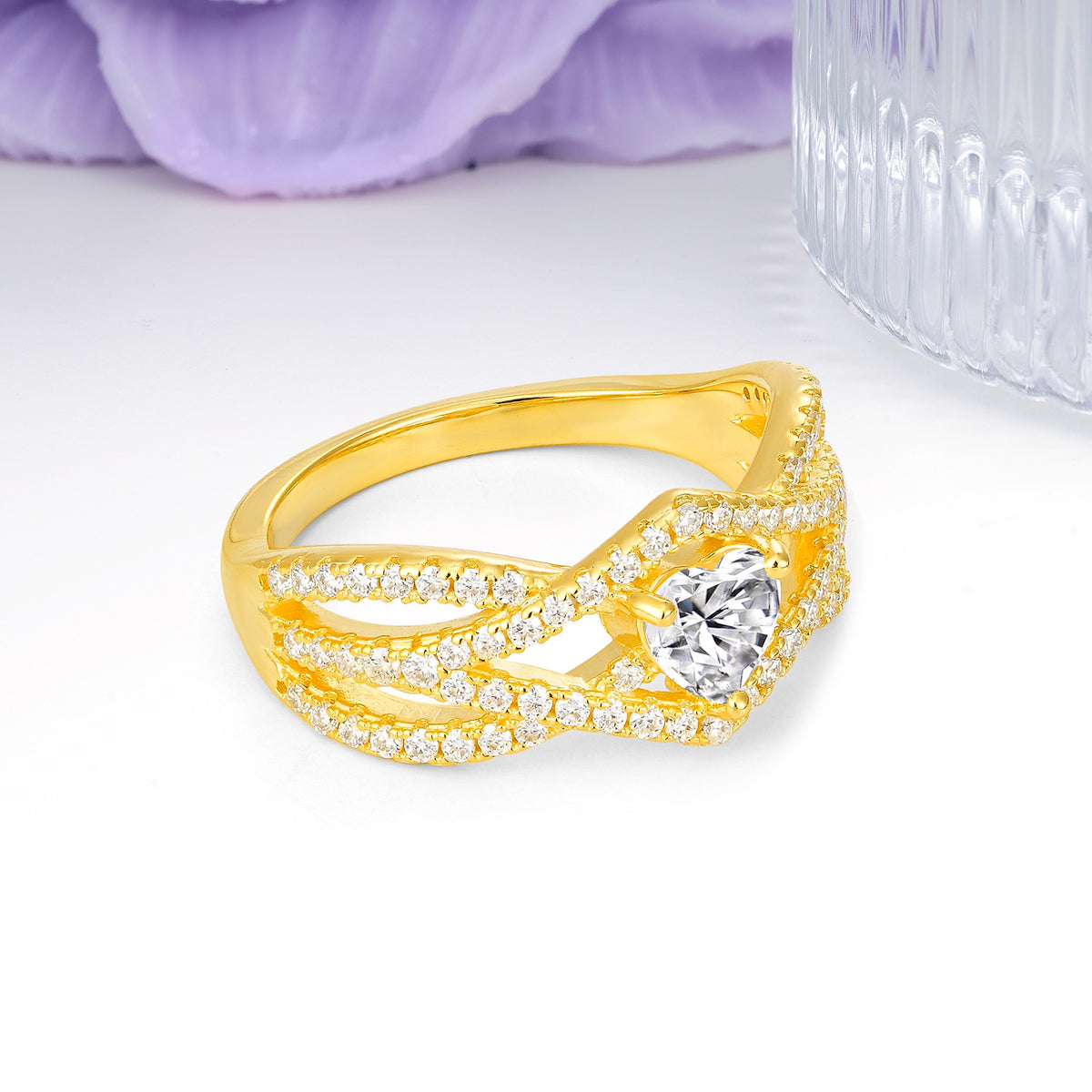 Unique Pavé Setting Surrounding a 3-Prong, Heart-Cut Lab Diamond Engagement Ring - Additional view
