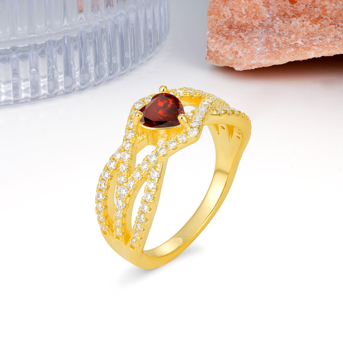 Unique Pavé Setting Surrounding a 3-Prong, Heart-Cut Garnet Engagement Ring - Additional view