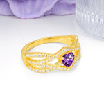 Unique Pavé Setting Surrounding a 3-Prong, Heart-Cut Amethyst Engagement Ring - Additional view