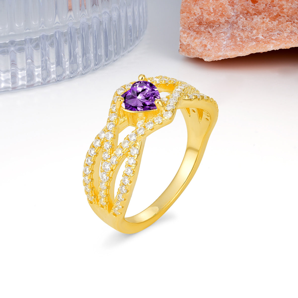 Unique Pavé Setting Surrounding a 3-Prong, Heart-Cut Amethyst Engagement Ring - Additional view