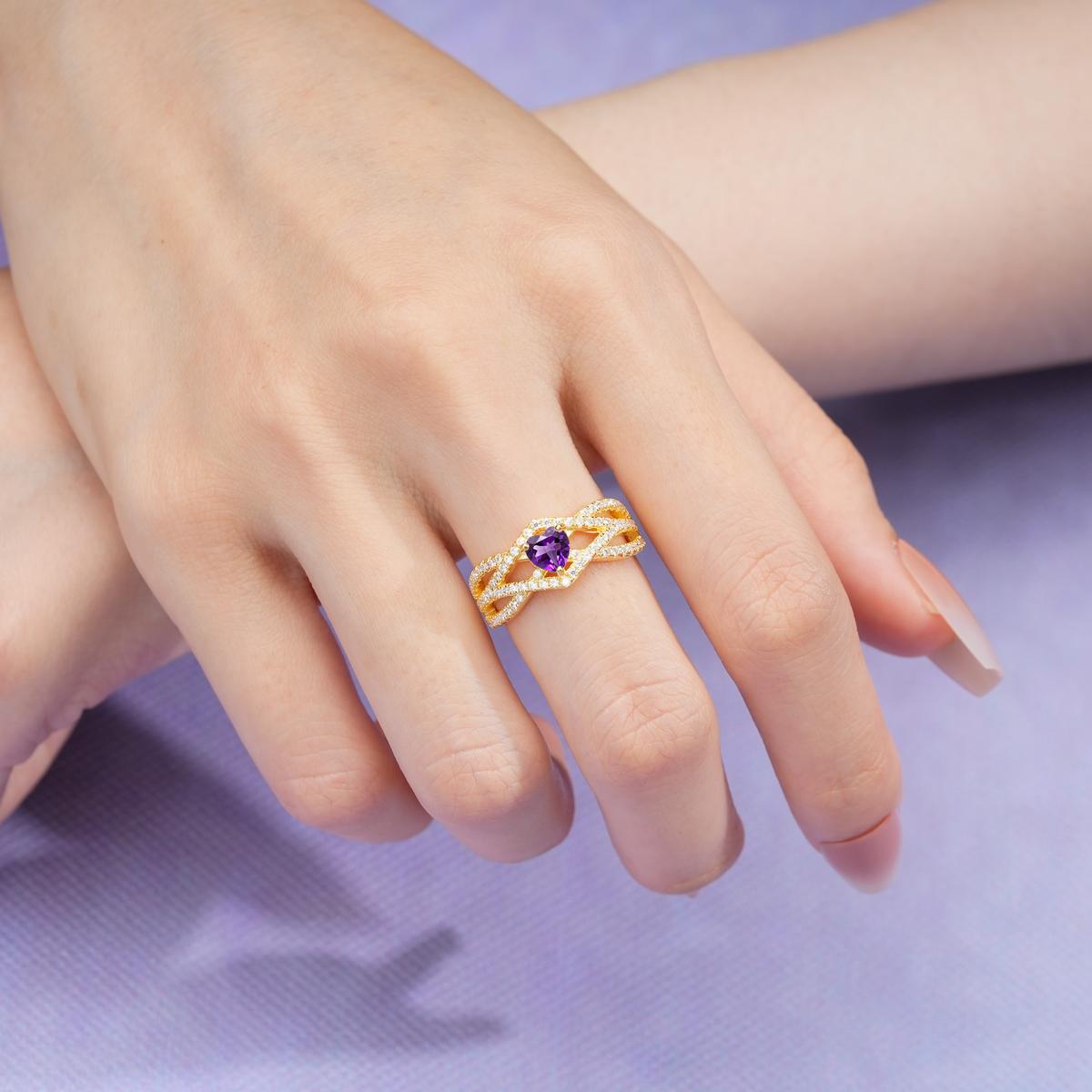 Unique Pavé Setting Surrounding a 3-Prong, Heart-Cut Amethyst Engagement Ring