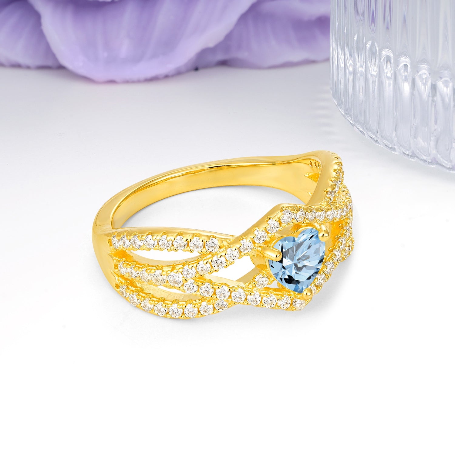 Unique Pavé Setting Surrounding a 3-Prong, Heart-Cut Aquamarine Engagement Ring - Additional view
