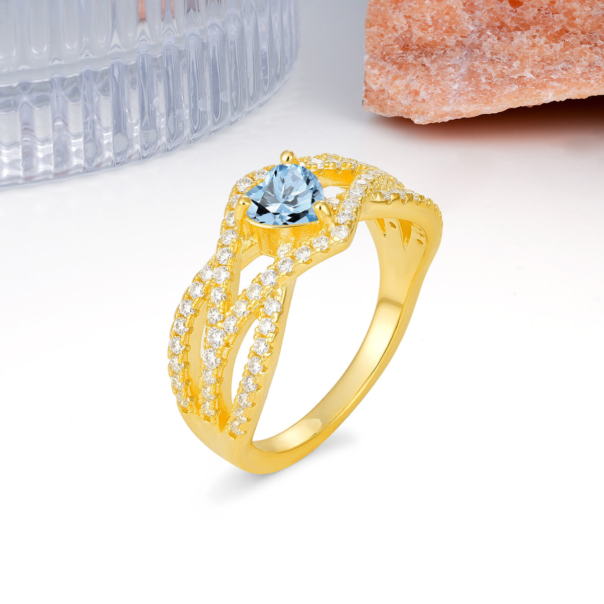 Unique Pavé Setting Surrounding a 3-Prong, Heart-Cut Aquamarine Engagement Ring - Additional view
