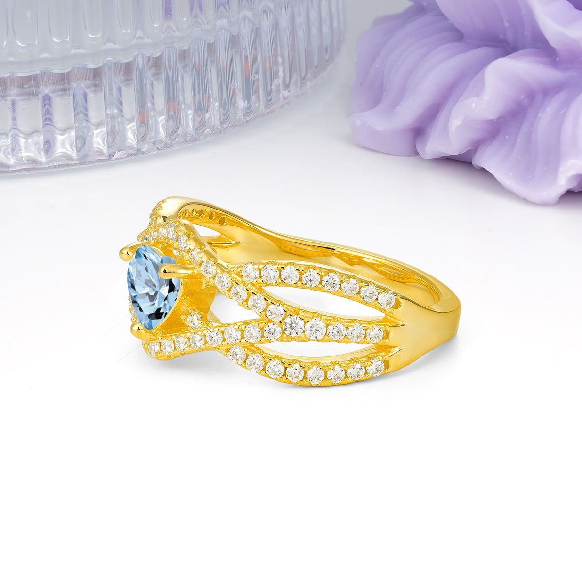 Unique Pavé Setting Surrounding a 3-Prong, Heart-Cut Aquamarine Engagement Ring - Additional view