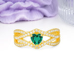 Unique Pavé Setting Surrounding a 3-Prong, Heart-Cut Emerald Engagement Ring - Additional view