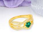 Unique Pavé Setting Surrounding a 3-Prong, Heart-Cut Emerald Engagement Ring - Additional view