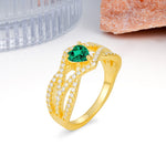 Unique Pavé Setting Surrounding a 3-Prong, Heart-Cut Emerald Engagement Ring - Additional view