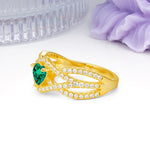 Unique Pavé Setting Surrounding a 3-Prong, Heart-Cut Emerald Engagement Ring - Additional view