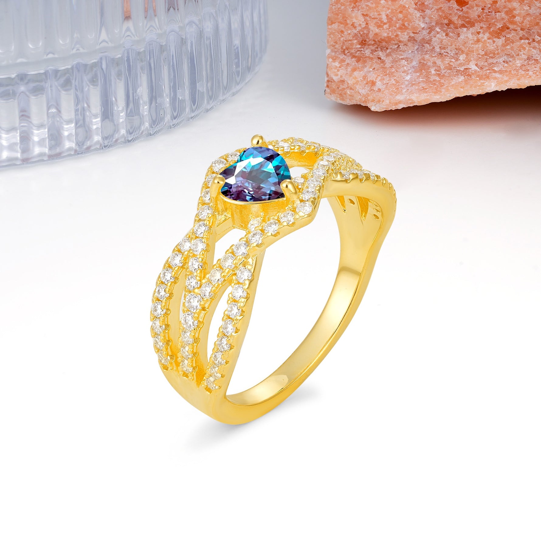 Unique Pavé Setting Surrounding a 3-Prong, Heart-Cut Alexandrite Engagement Ring - Additional view