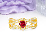 Unique Pavé Setting Surrounding a 3-Prong, Heart-Cut Ruby Engagement Ring - Additional view