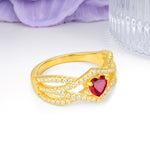 Unique Pavé Setting Surrounding a 3-Prong, Heart-Cut Ruby Engagement Ring - Additional view