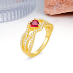 Unique Pavé Setting Surrounding a 3-Prong, Heart-Cut Ruby Engagement Ring - Additional view