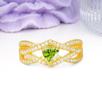 Unique Pavé Setting Surrounding a 3-Prong, Heart-Cut Peridot Engagement Ring - Additional view