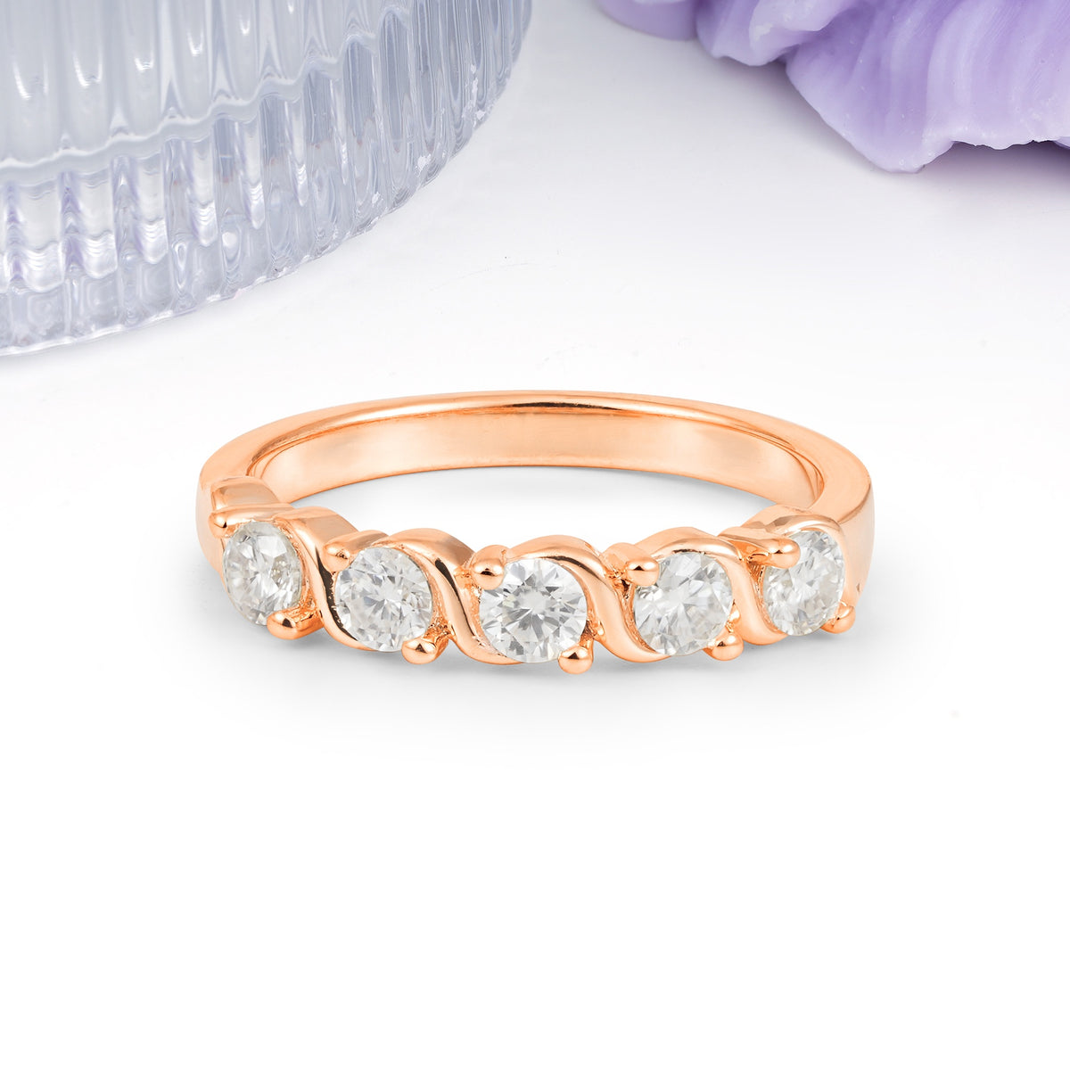 Luxurious Pavé-Set Diamonds, Classic 2-Prong Round Cut Moissanite Wedding Ring - Additional view