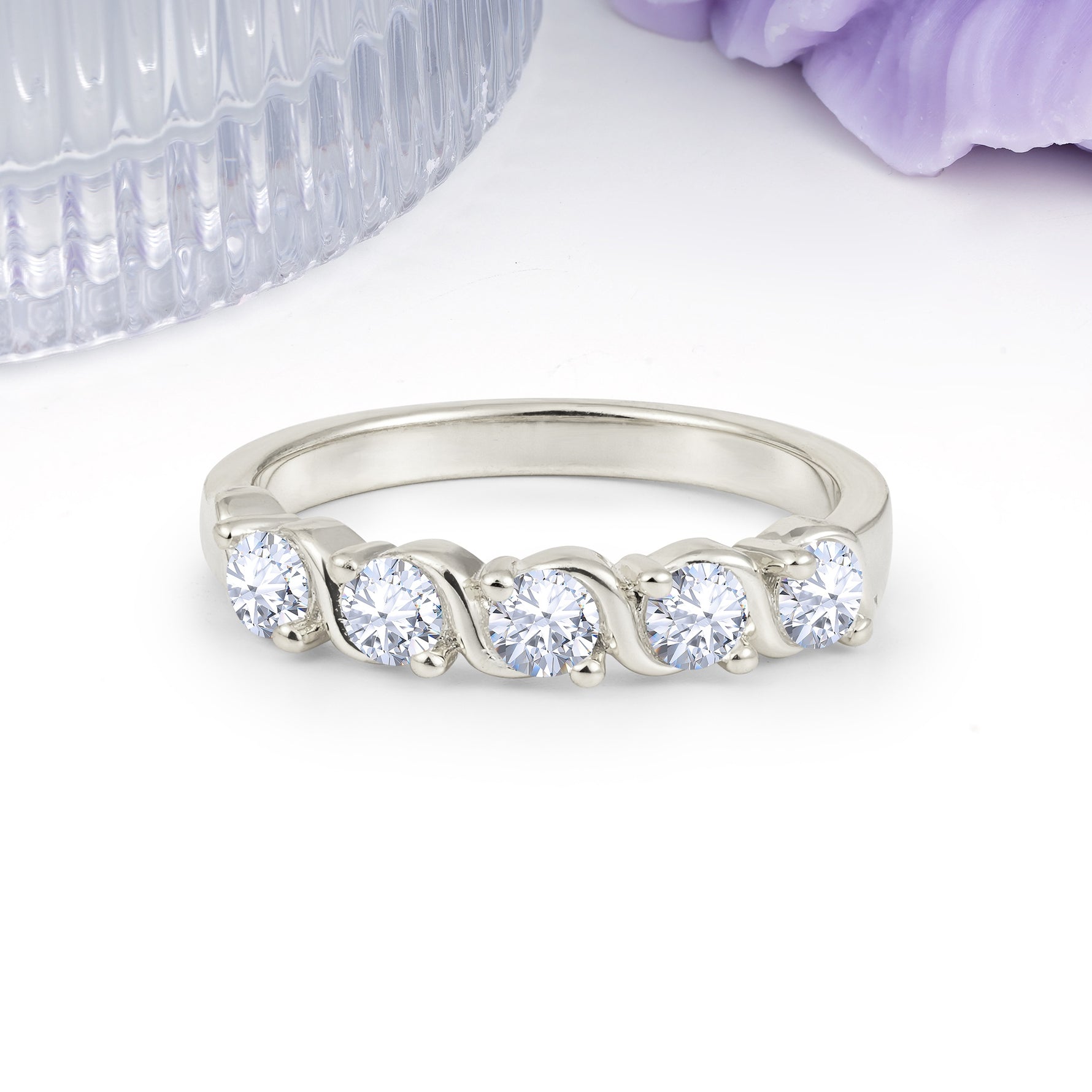 Luxurious Pavé-Set Diamonds, Classic 2-Prong Round Cut Lab Diamond Wedding Ring - Additional view
