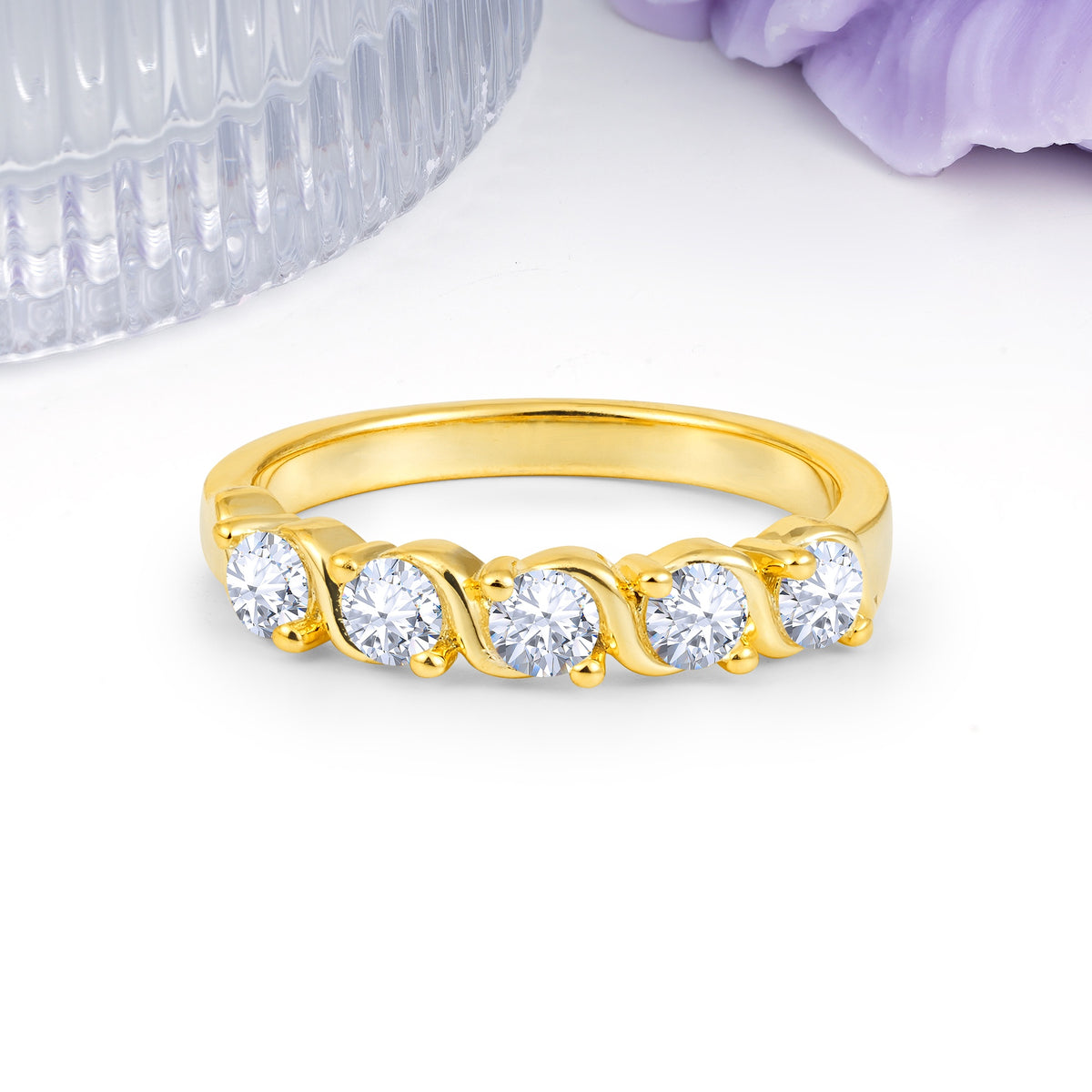 Luxurious Pavé-Set Diamonds, Classic 2-Prong Round Cut Moissanite Wedding Ring - Additional view