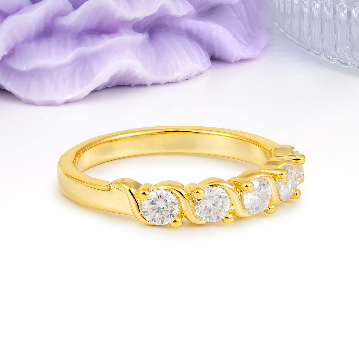 Luxurious Pavé-Set Diamonds, Classic 2-Prong Round Cut Moissanite Wedding Ring - Additional view