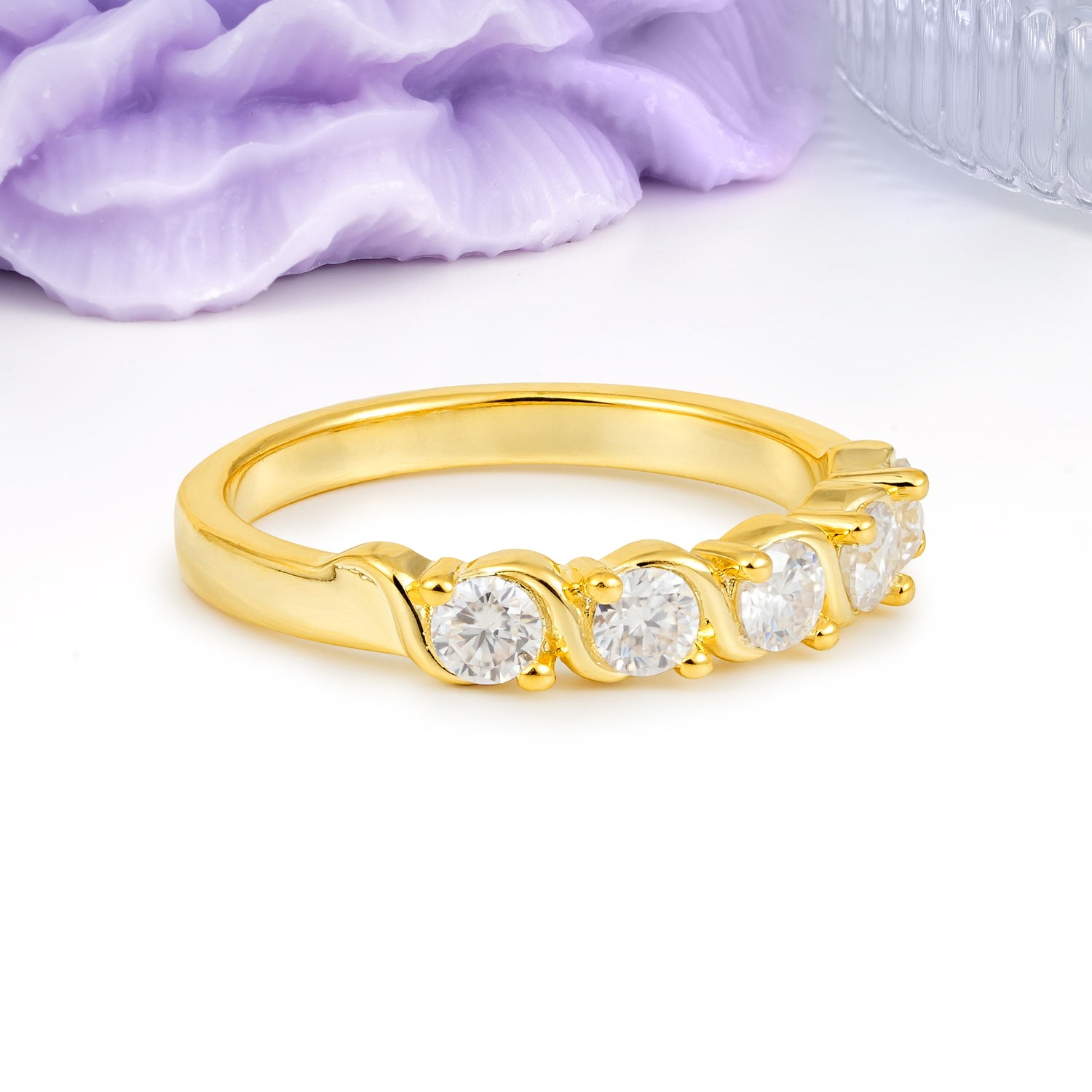 Luxurious Pavé-Set Diamonds, Classic 2-Prong Round Cut Moissanite Wedding Ring - Additional view
