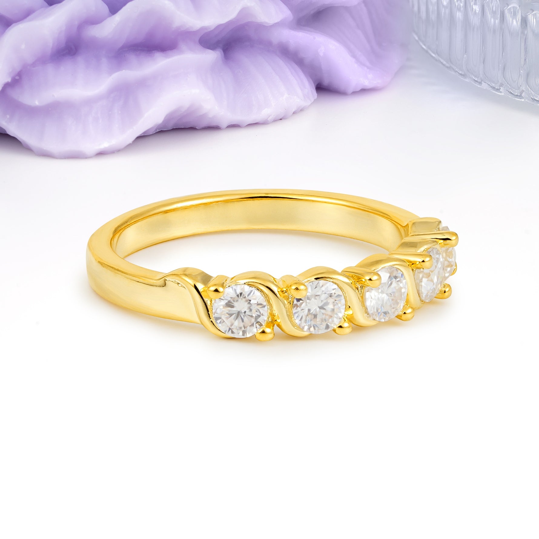 Luxurious Pavé-Set Diamonds, Classic 2-Prong Round Cut Moissanite Wedding Ring - Additional view