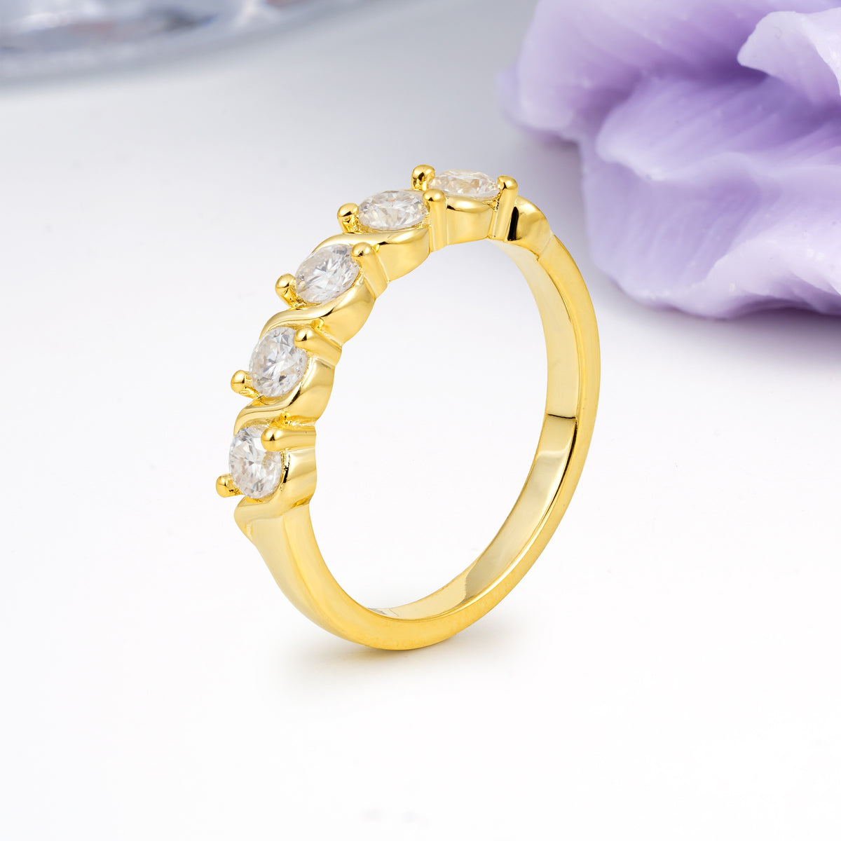 Luxurious Pavé-Set Diamonds, Classic 2-Prong Round Cut Moissanite Wedding Ring - Additional view