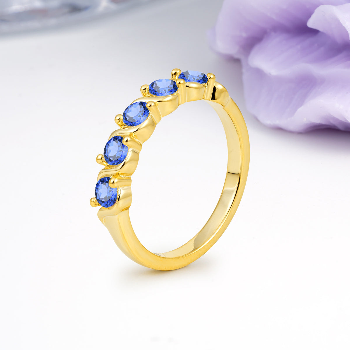 Luxurious Pavé-Set Diamonds, Classic 2-Prong Round Cut Sapphire Wedding Ring - Additional view