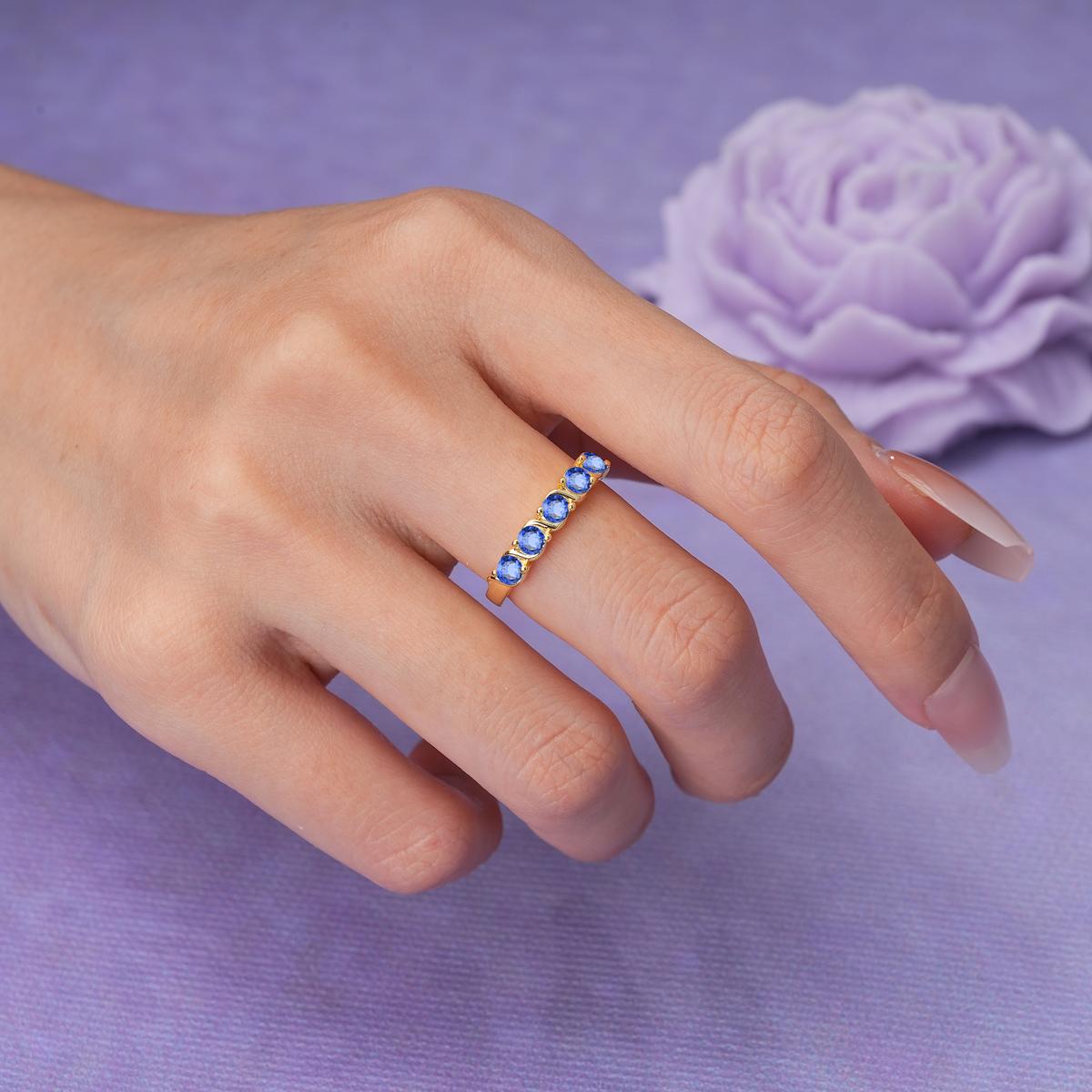 Luxurious Pavé-Set Diamonds, Classic 2-Prong Round Cut Sapphire Wedding Ring