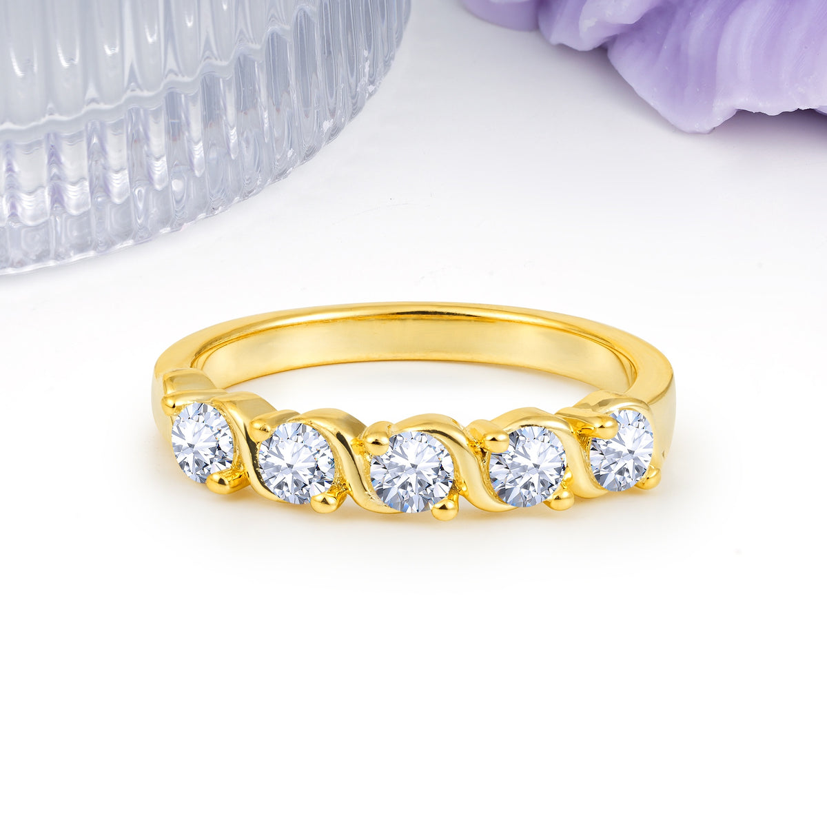 Luxurious Pavé-Set Diamonds, Classic 2-Prong Round Cut Lab Diamond Wedding Ring - Additional view