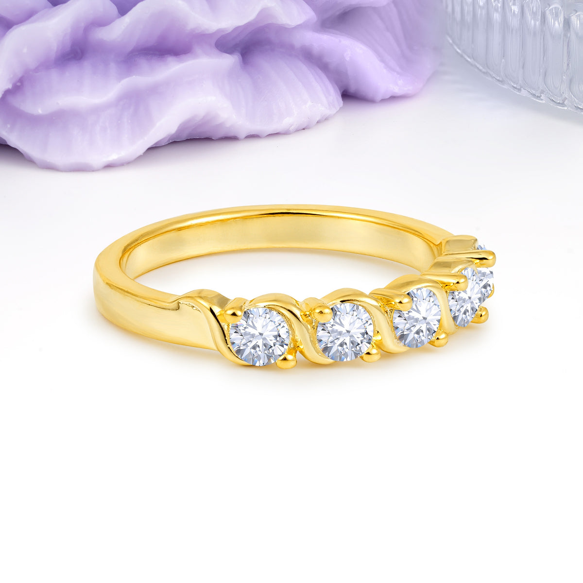 Luxurious Pavé-Set Diamonds, Classic 2-Prong Round Cut Lab Diamond Wedding Ring - Additional view