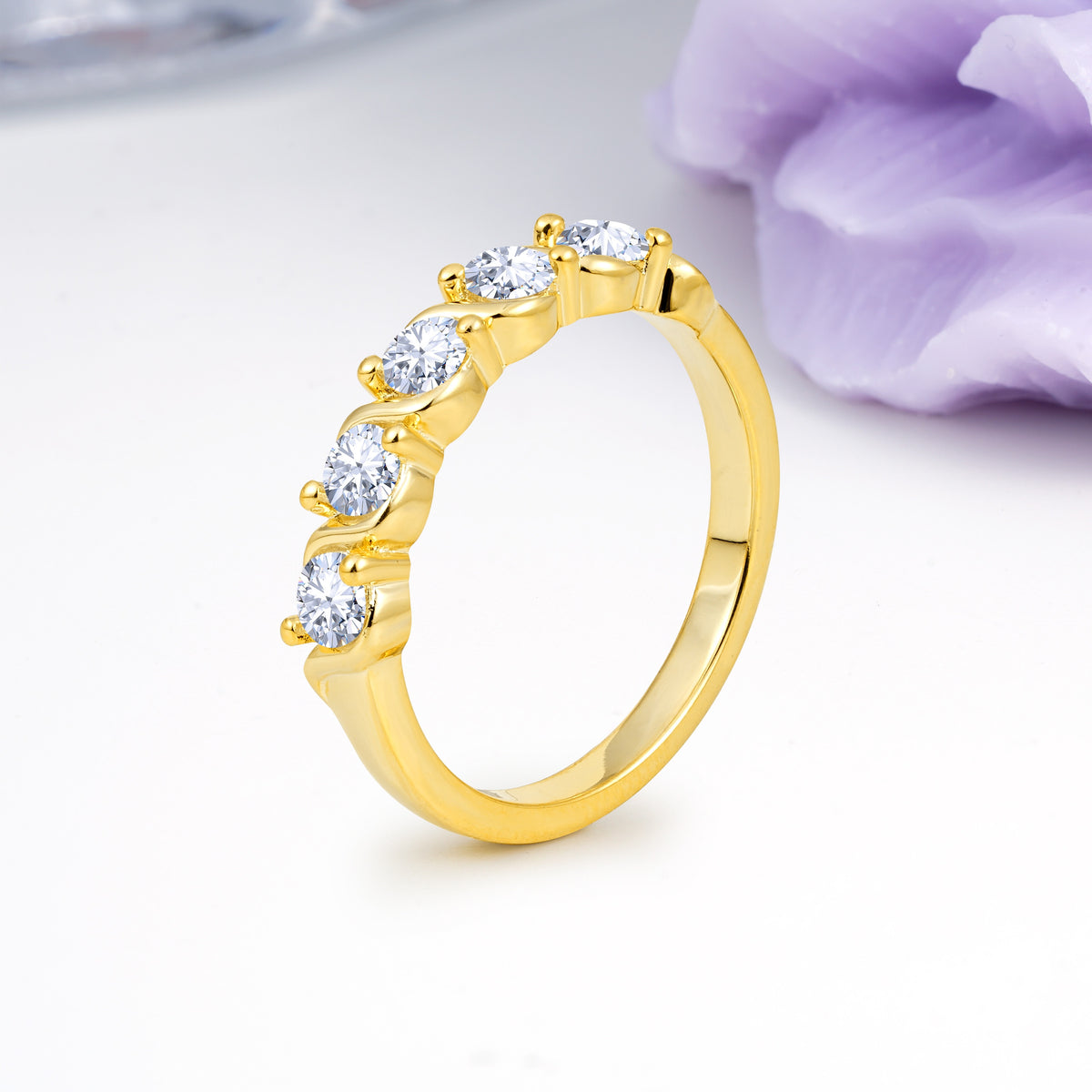 Luxurious Pavé-Set Diamonds, Classic 2-Prong Round Cut Lab Diamond Wedding Ring - Additional view