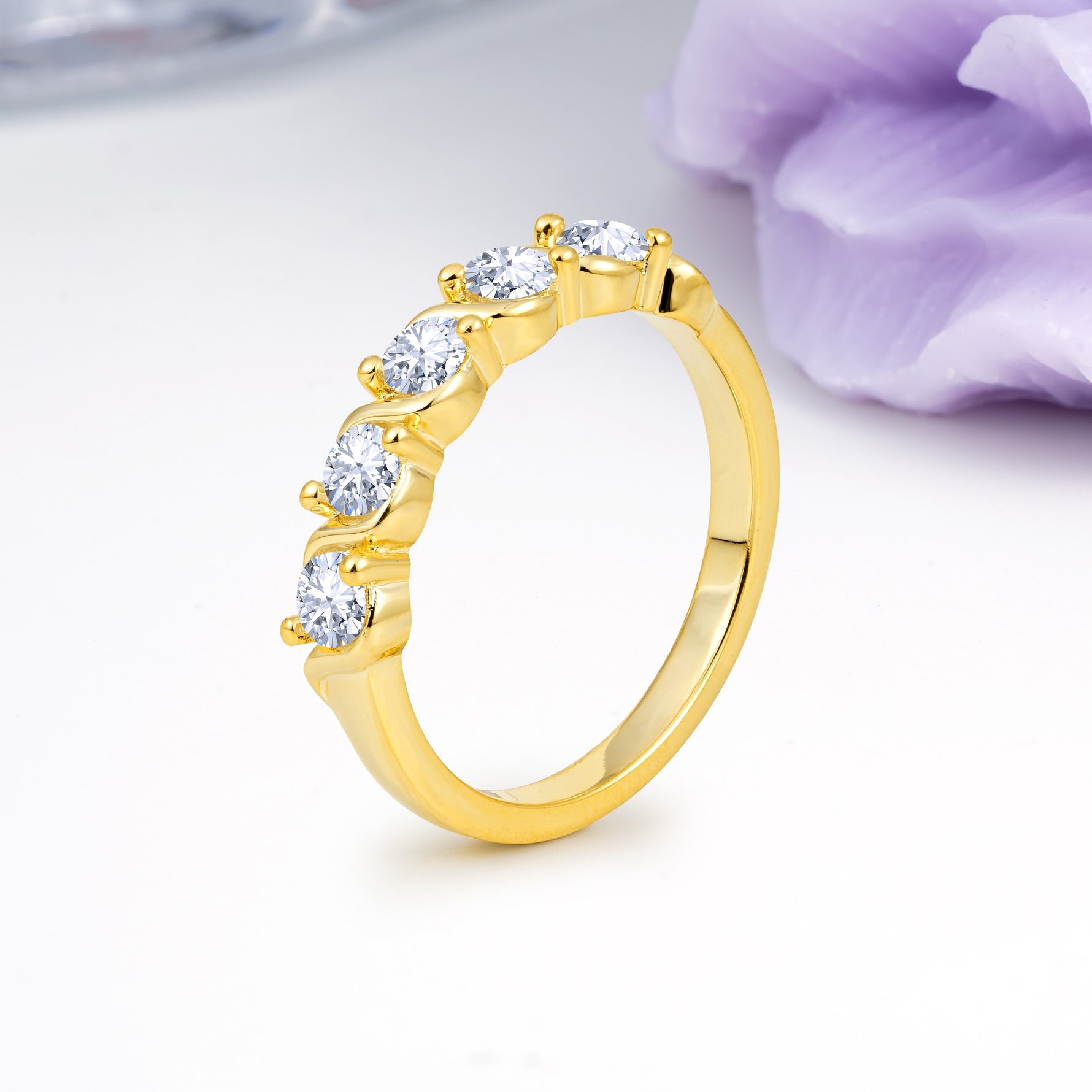Luxurious Pavé-Set Diamonds, Classic 2-Prong Round Cut Lab Diamond Wedding Ring - Additional view